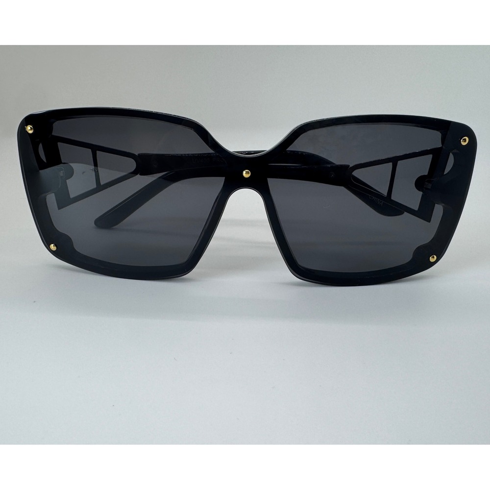 Womens Oversized Square Sunglasses Black Gold Stud Detail Geometric Cutout UV400